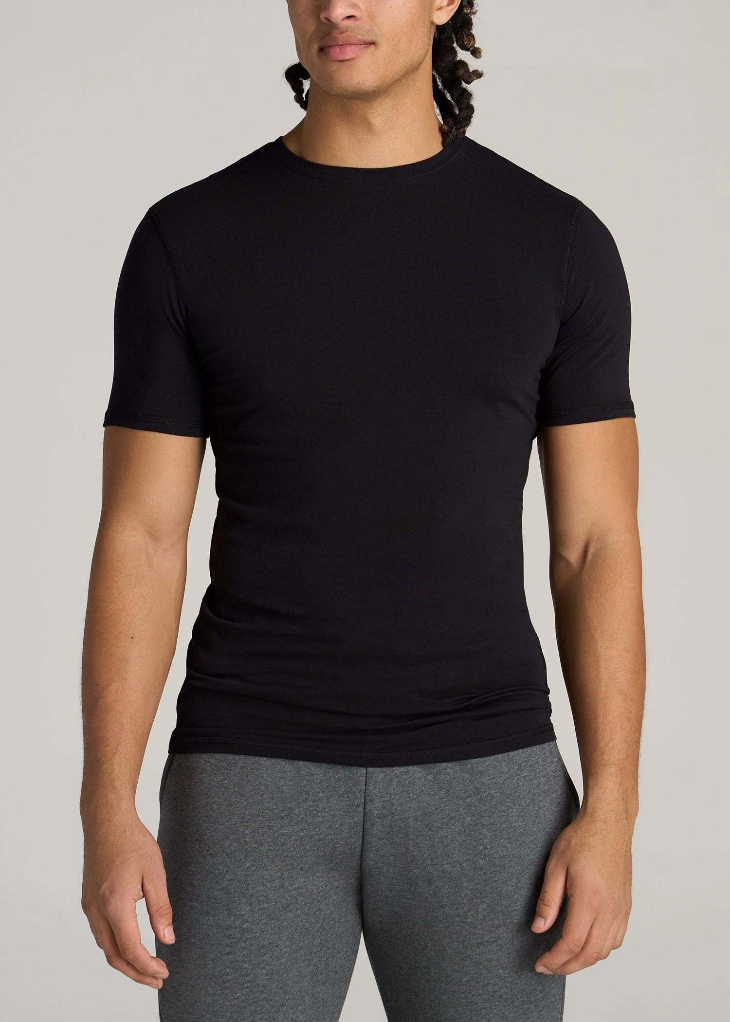 MeshVentilation EthicallySourced The Essential SLIM-FIT Crewneck Tee for Tall Men in Black