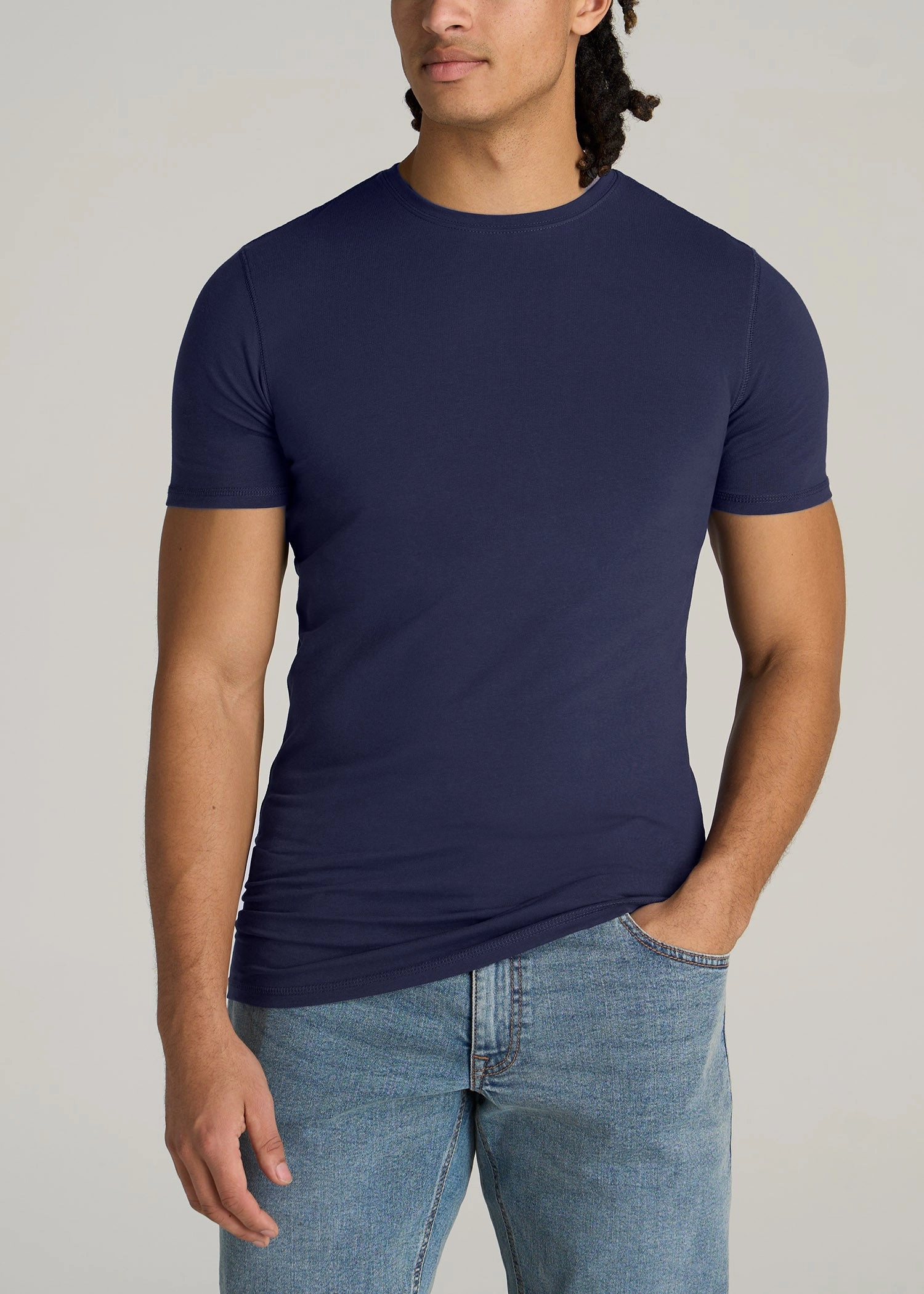 The Essential SLIM-FIT Crewneck Tee for Tall Men in Navy Bonded Seam Technology
