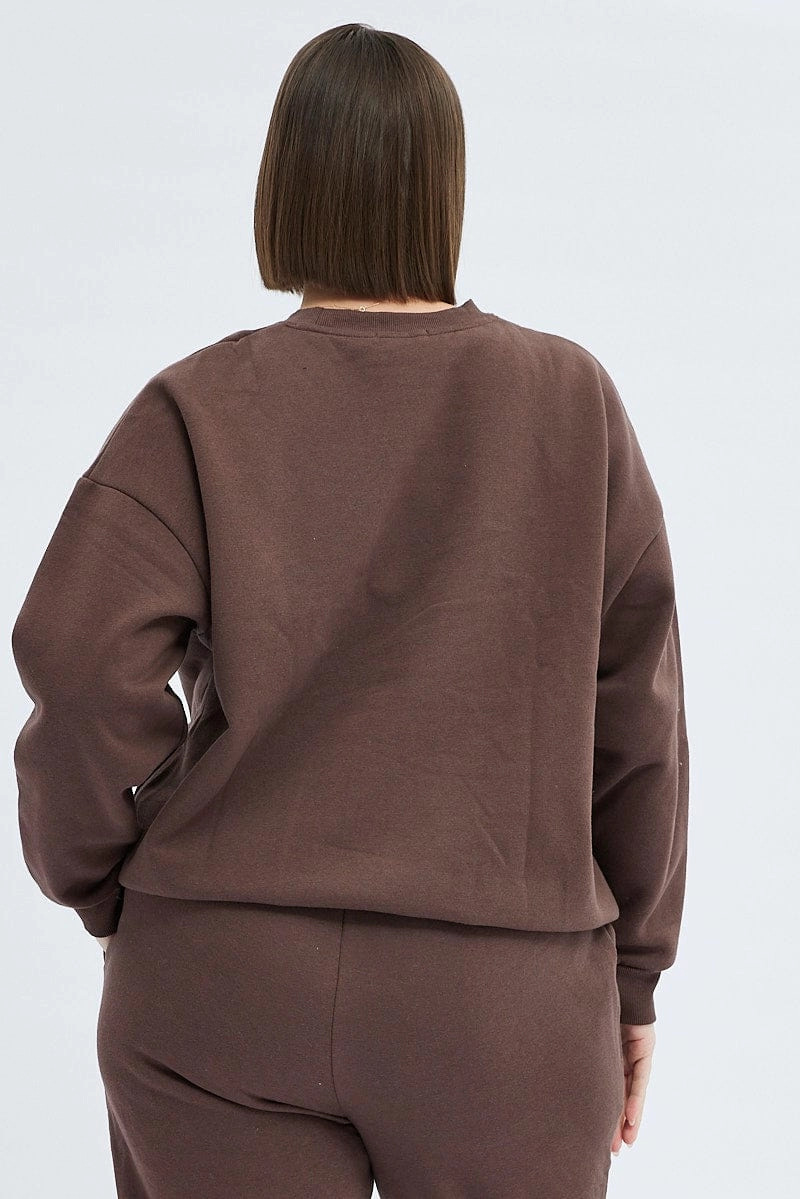 Tassel accents Brown Oversized Sweatshirt State Football Printed Fleece