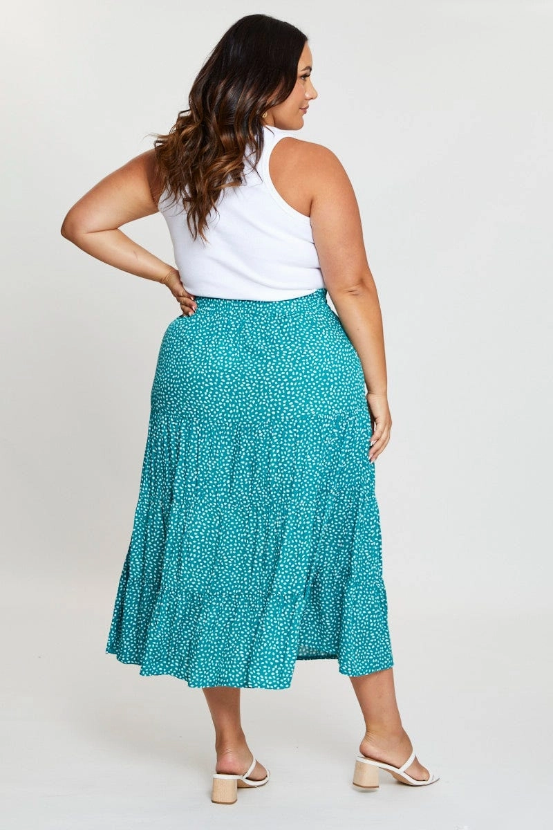 Geo Print Midi Skirt Elastic Waist Invisible Seams