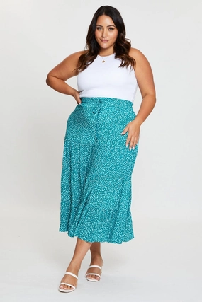 Geo Print Midi Skirt Elastic Waist Layered Structure