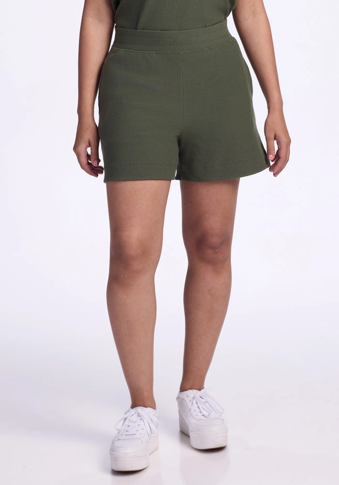 Simple Mood MoistureWickingLining Maisey Ribbed Shorts - Green Meadow