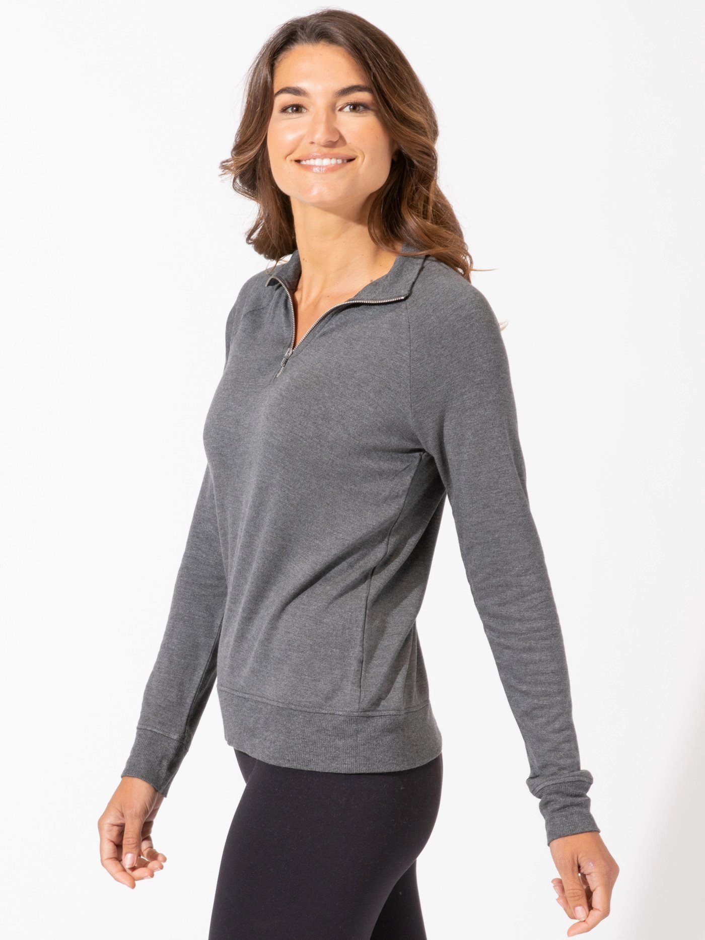 High Collar Eco Friendly Dye Ruka Feather Fleece 1/4 Zip Pullover