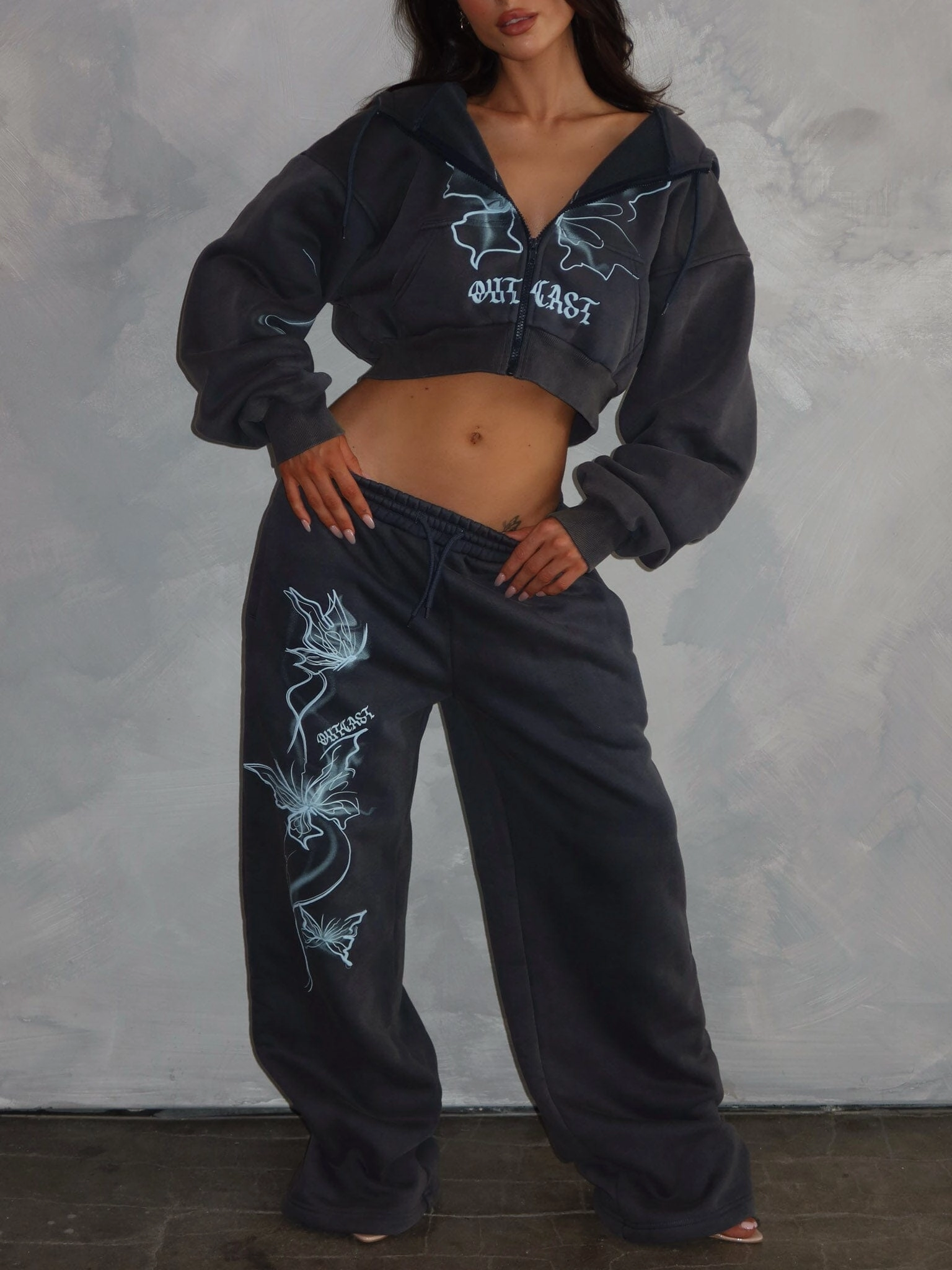 Soft Touch Texture NYA CROPPED HOODIE VINTAGE NAVY