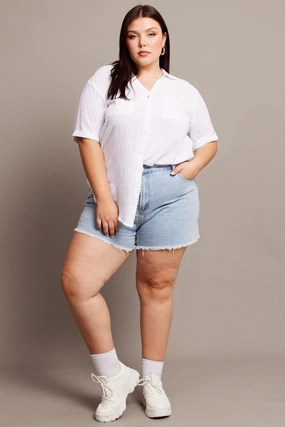 Denim Relaxed Shorts High Rise Trend Essential Warm Weather Wear