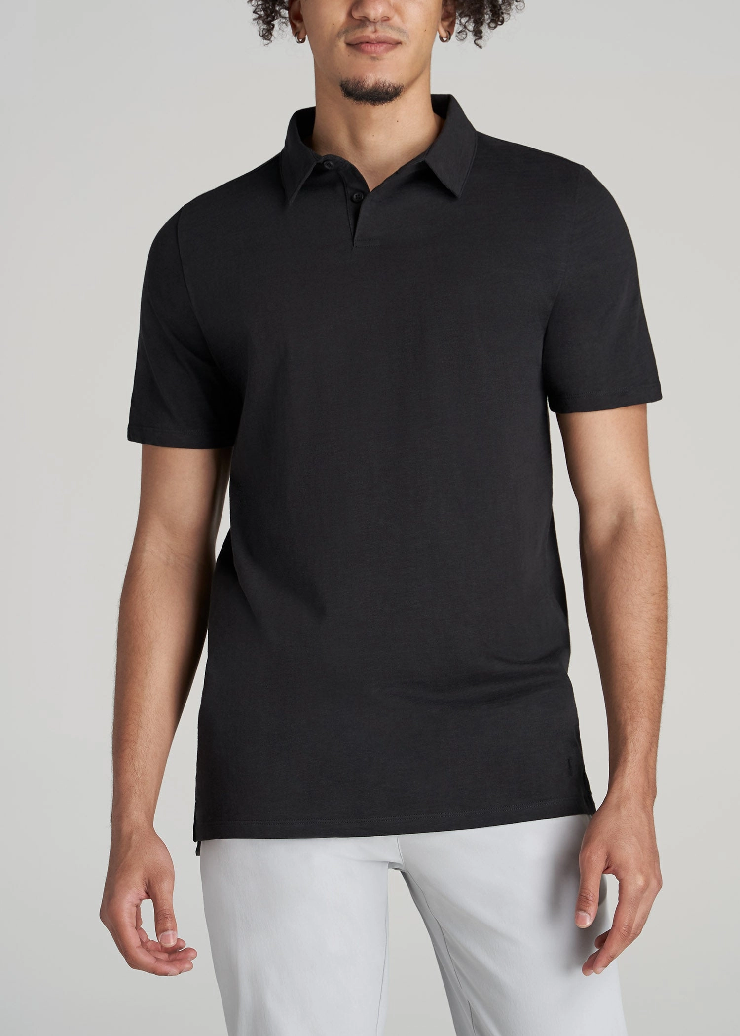Durable Weave Slub Self Collar Tall Polo Shirt in Black