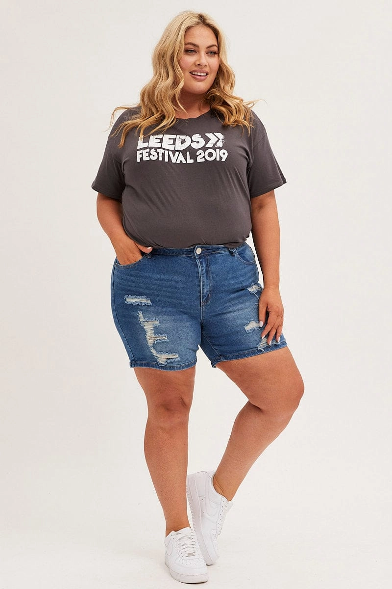 Bold Comfort Grey Graphic T-shirt Longline Festival Cotton