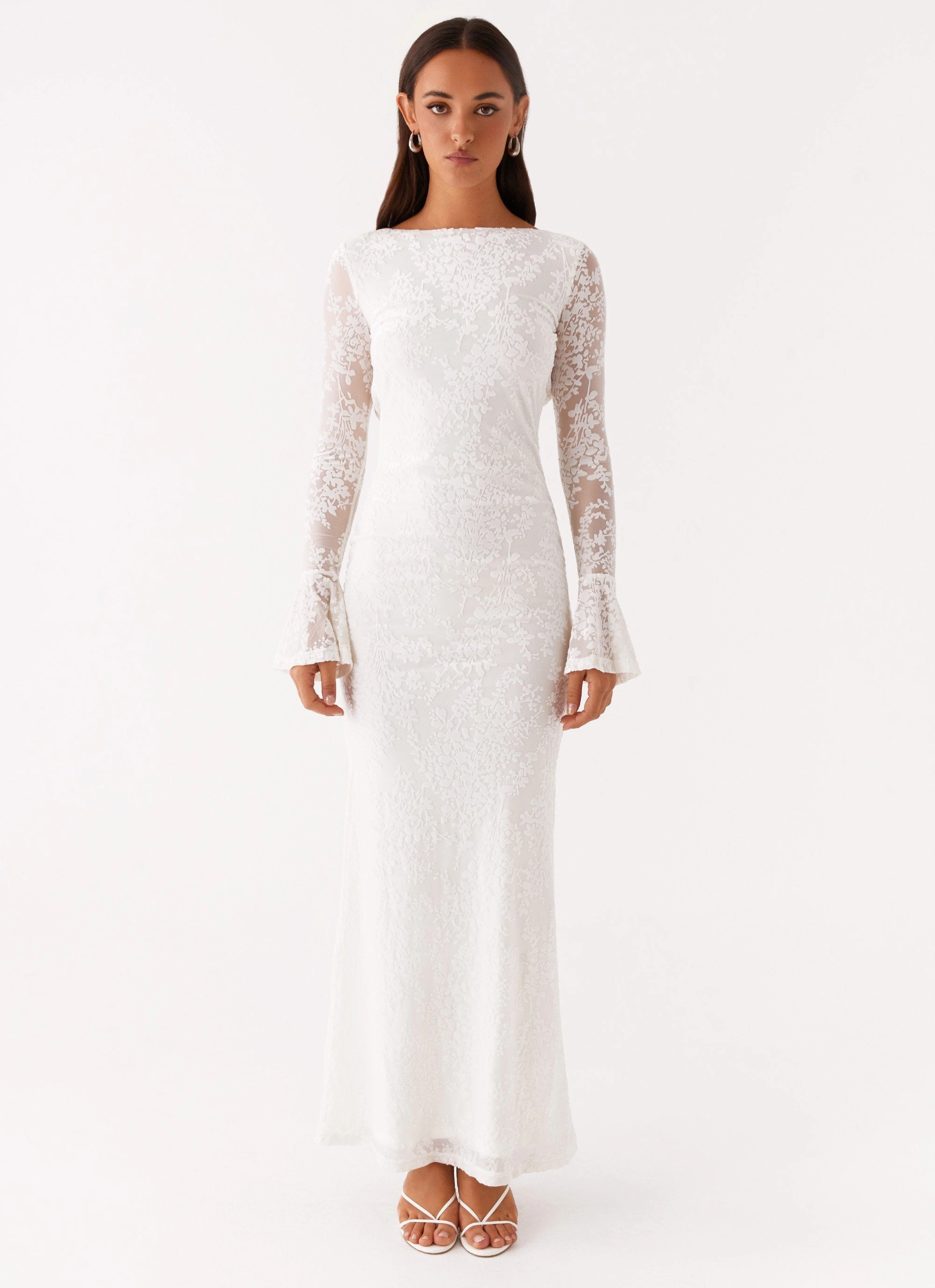Tiered-Skirt Silky Form Thriving Maxi Dress - White