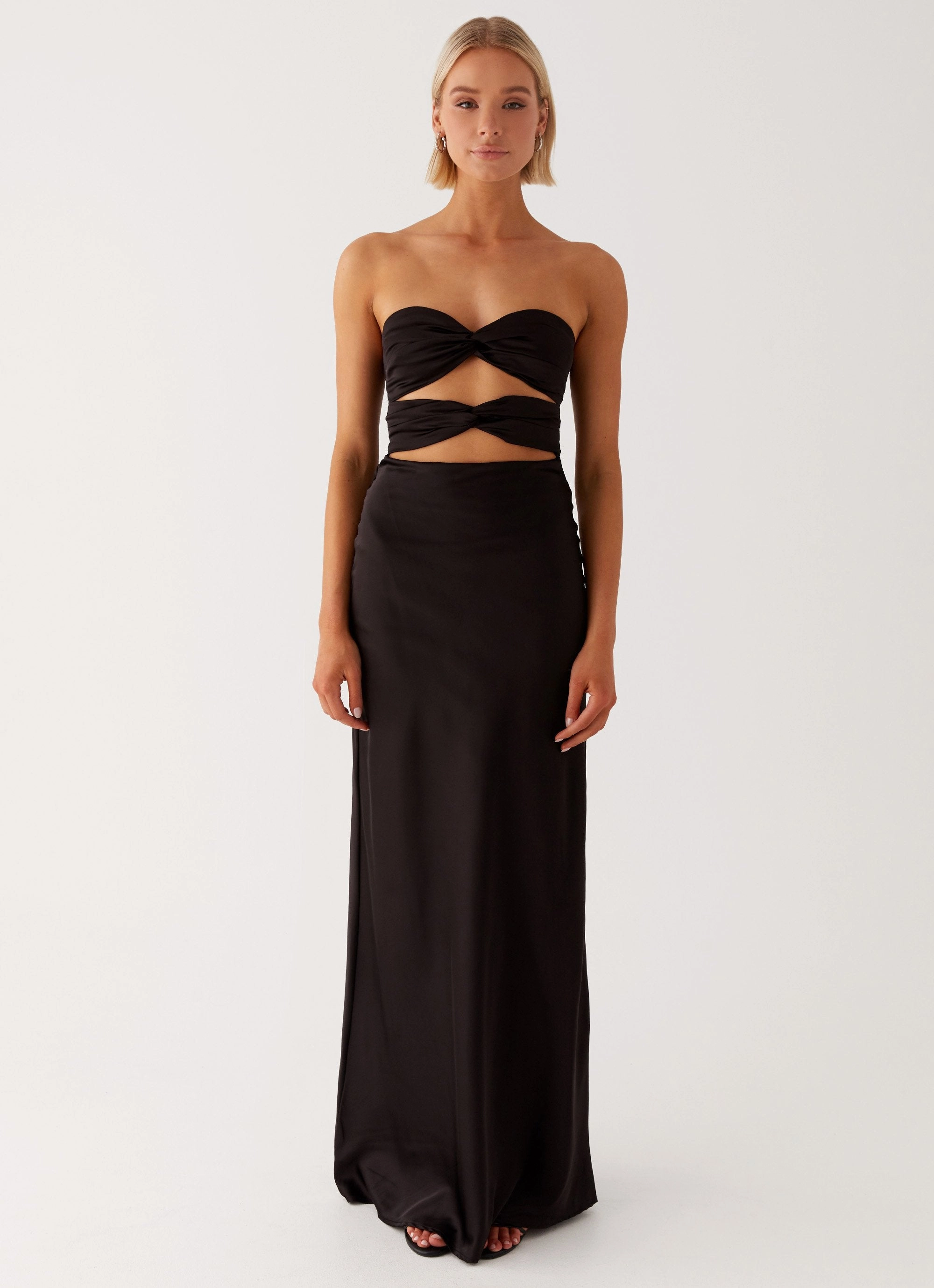 Tianna Strapless Maxi Dress - Black Silky Layer Dream Look