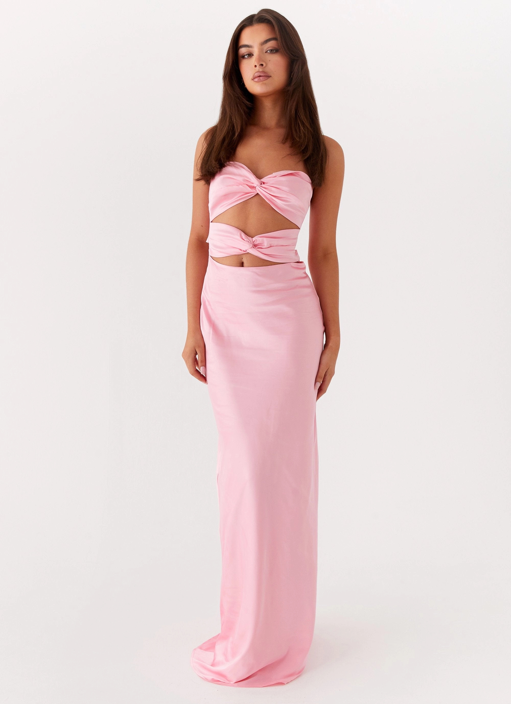 Tianna Strapless Maxi Dress - Pink Boat-Neck