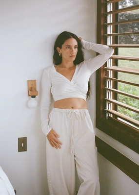 Quick-Drying Shirt Dance Wrap Top, Regen Silk Noil Jersey, Natural