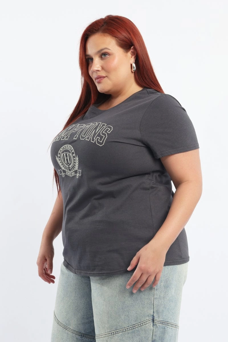 Casual Wearable Grey Graphic T Shirt Short Sleeve Crew Neck