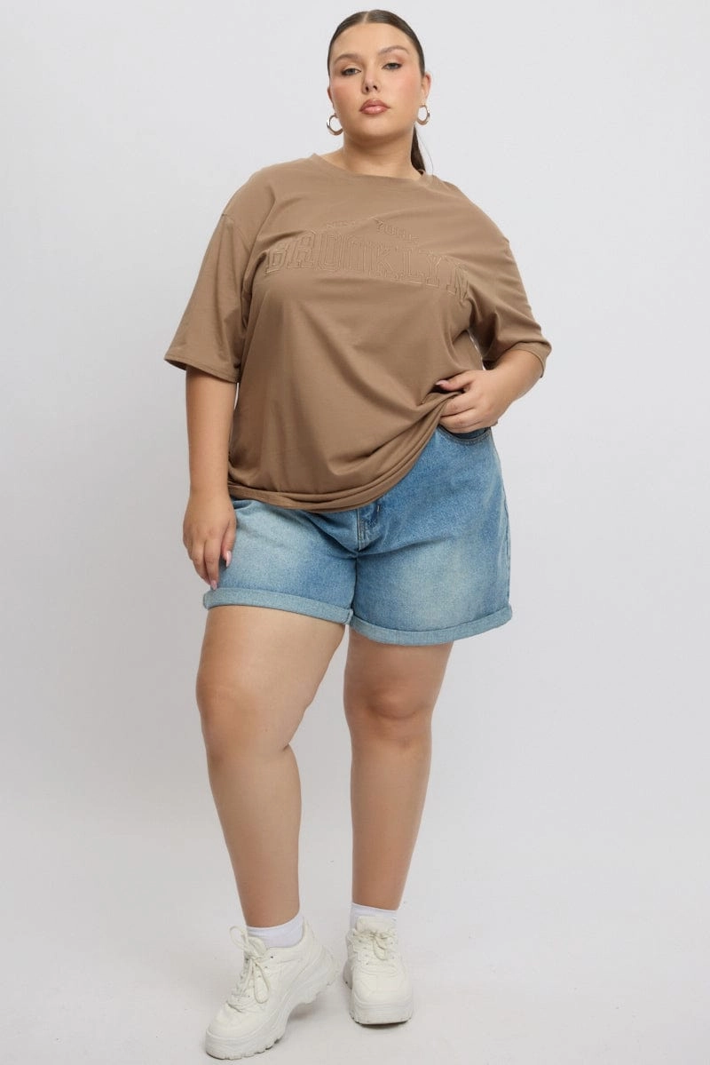 Brown Graphic Tee Short Sleeve Round Neck Relaxed Comfort Look Trendy Fabric