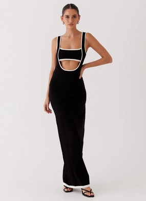 Side Ruching Lost In Paris Knit Maxi Dress - Black