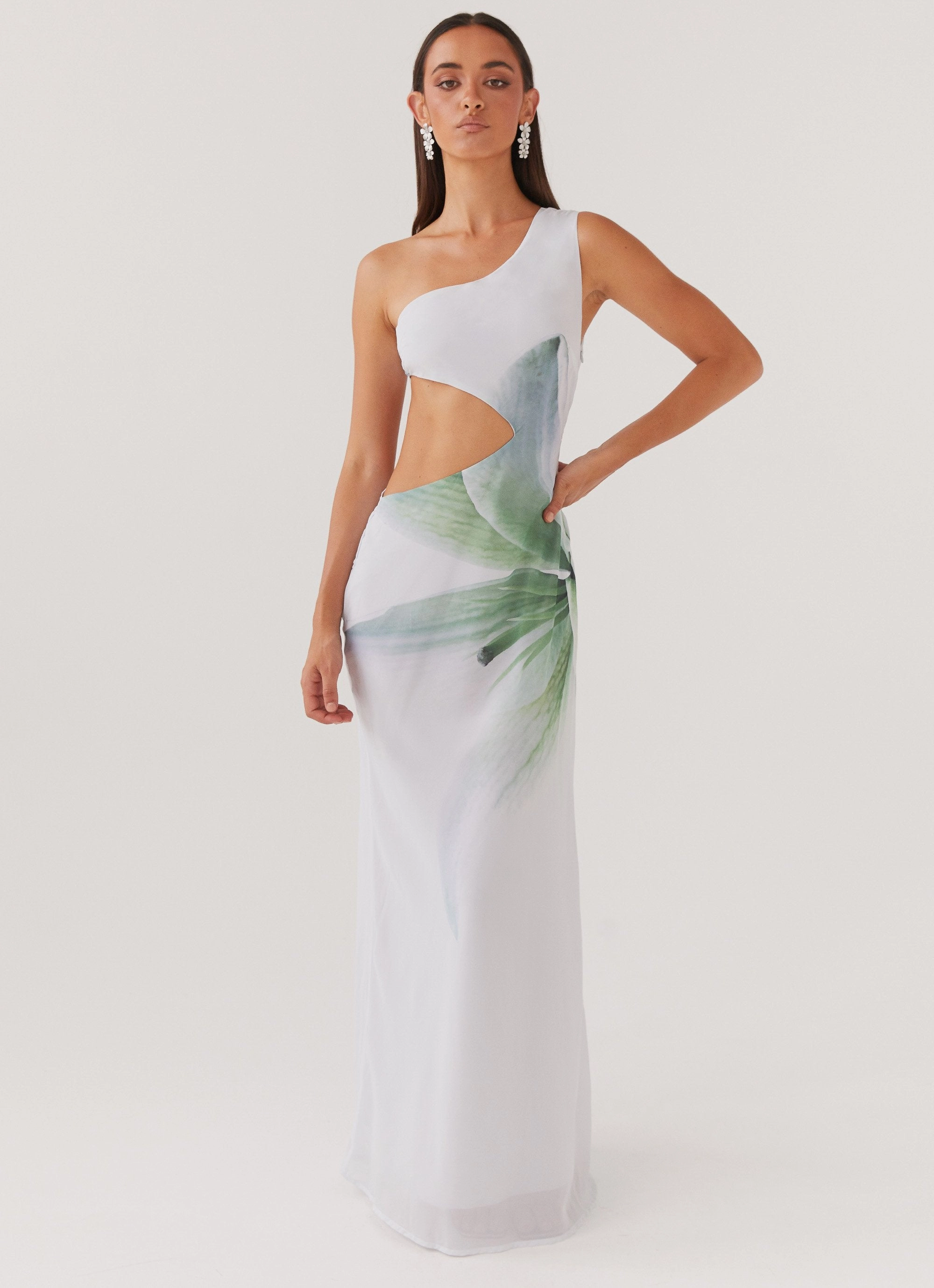 EcoFriendlyDye Halter-Neck Palomino Palms Maxi Dress - Dahlia Ash