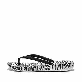 Thermoplastic Elastomer Frame Summer Flat Shoes Fitflop Women's IQUSHION Ergonomic Flip-Flops - Zebra-Print