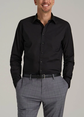 Stretch Fit Engineering TemperatureRegulating Material Oskar Button-Up Dress Shirt for Tall Men in Black