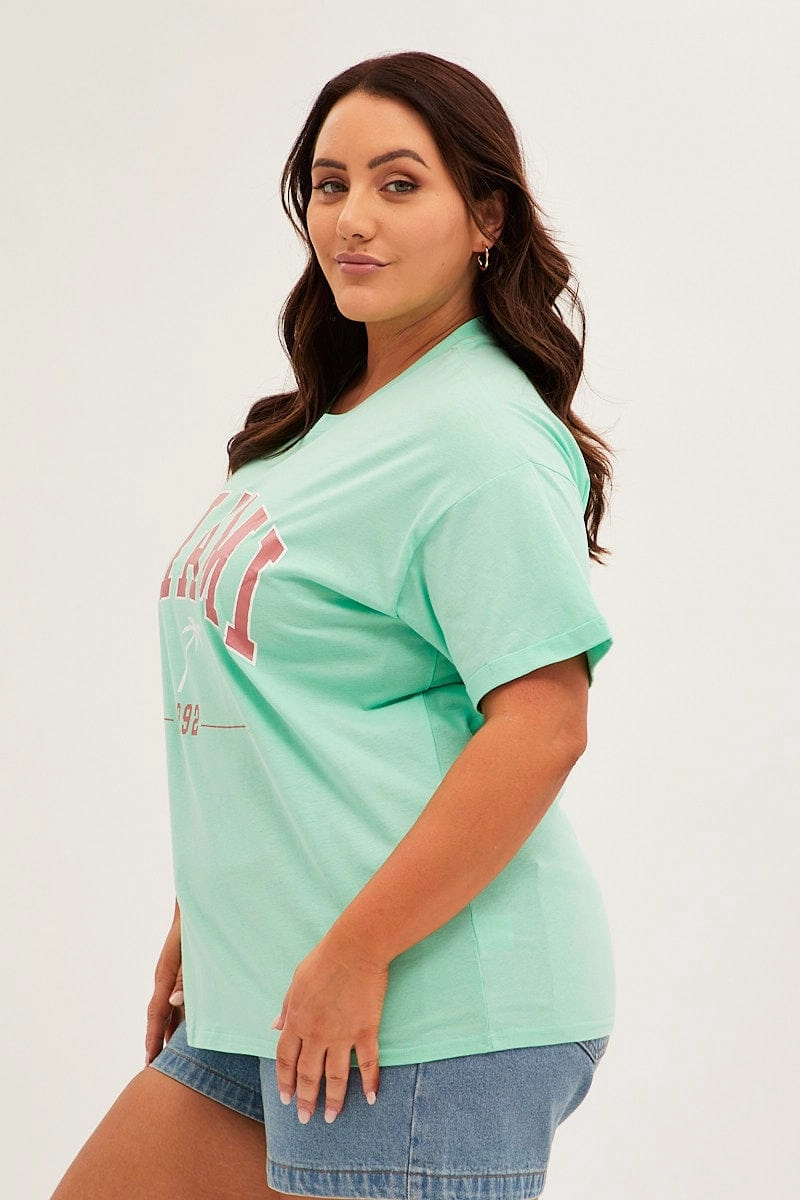 Comfort Style Green Graphic T-shirt Short Sleeve Oversized