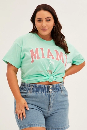 Green Graphic T-shirt Short Sleeve Oversized Microfiber texture