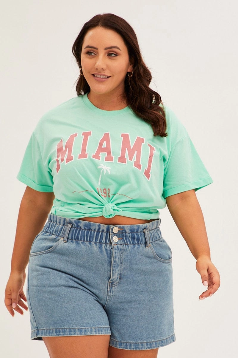 NoSideSeam Green Graphic T-shirt Short Sleeve Oversized