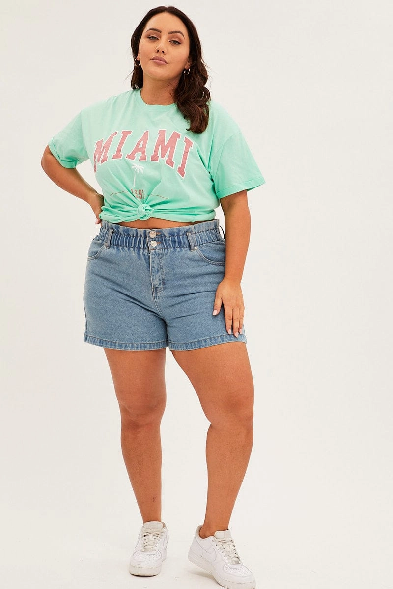 Green Graphic T-shirt Short Sleeve Oversized MultiPly Fabric