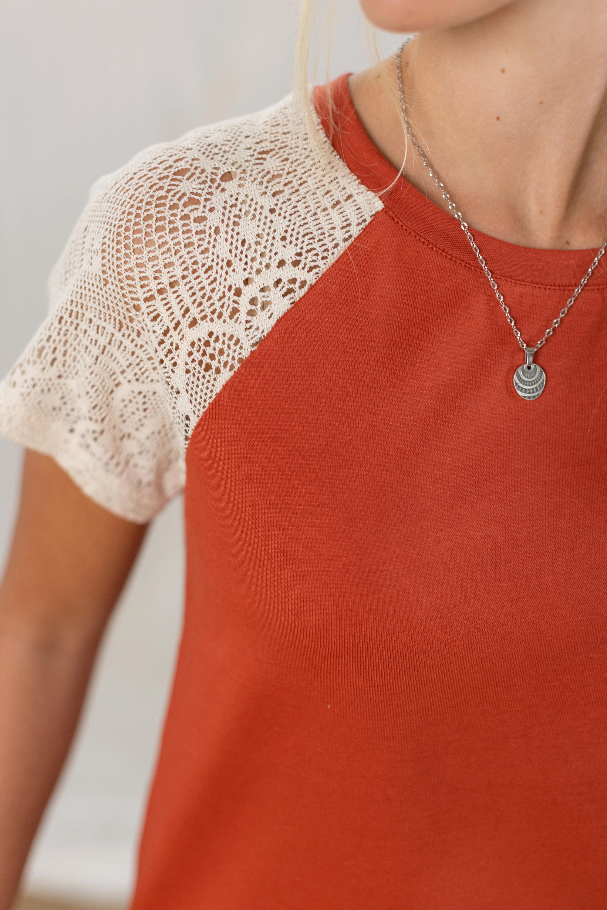 Top Alex Burnt Orange Knit Fabric Technology Fade Resistant Treatment