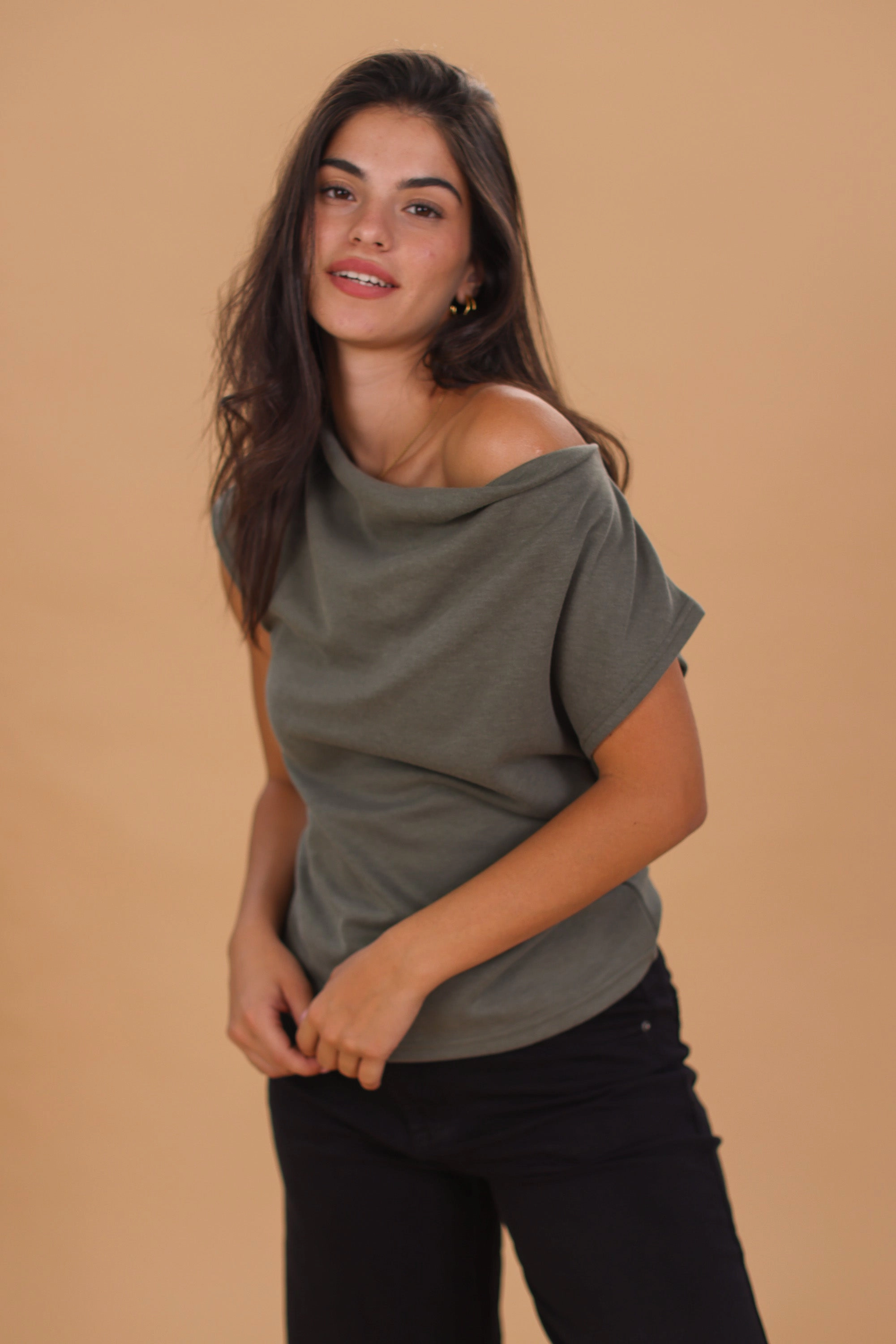 Top Halcyon Khaki Ribbed Collar Style