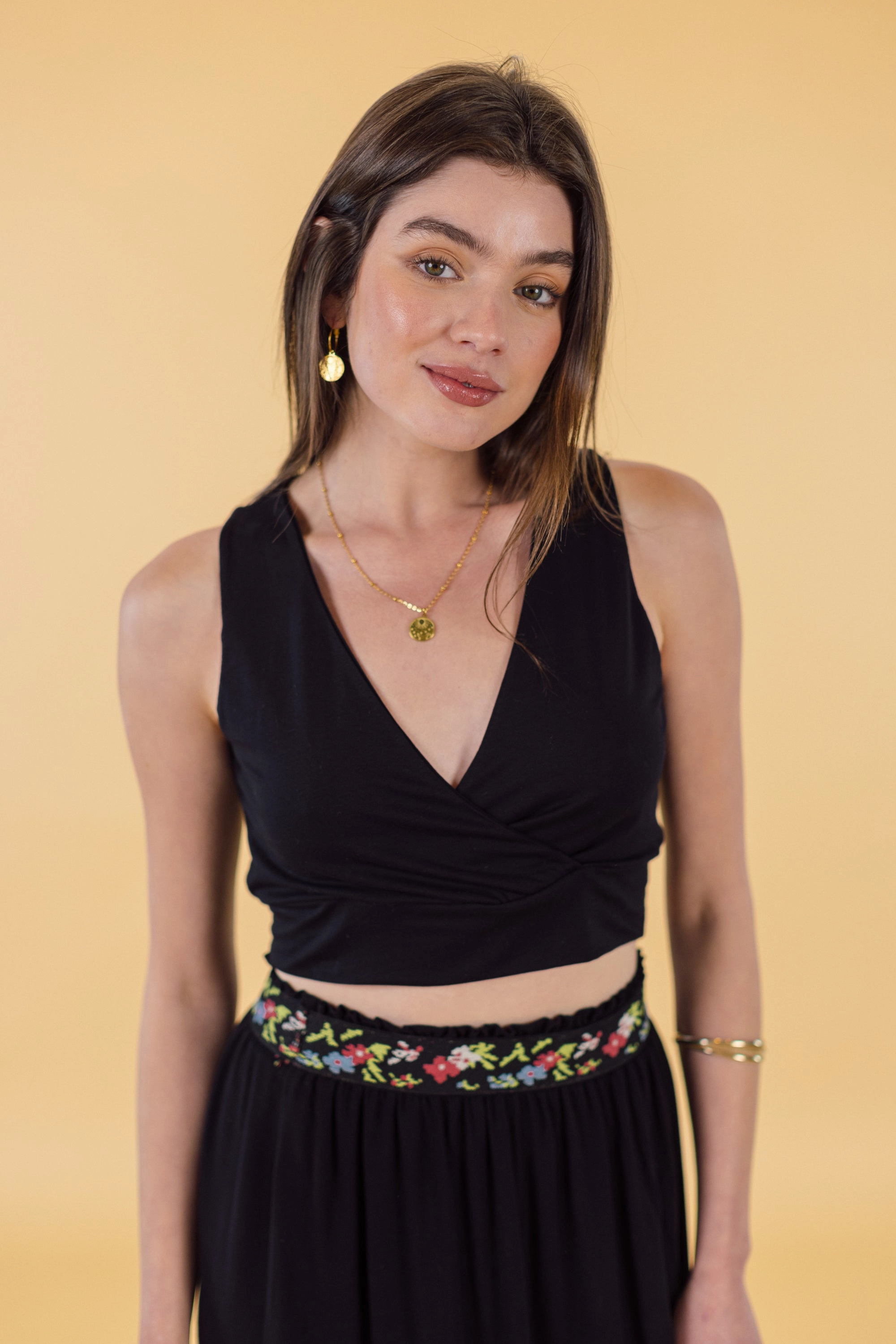 Compact Jacquard Weave Top Itzel Black