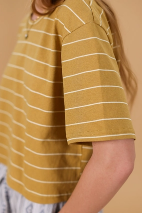 Top Kyra Mustard Stripes RawHemDetail NonIrritating