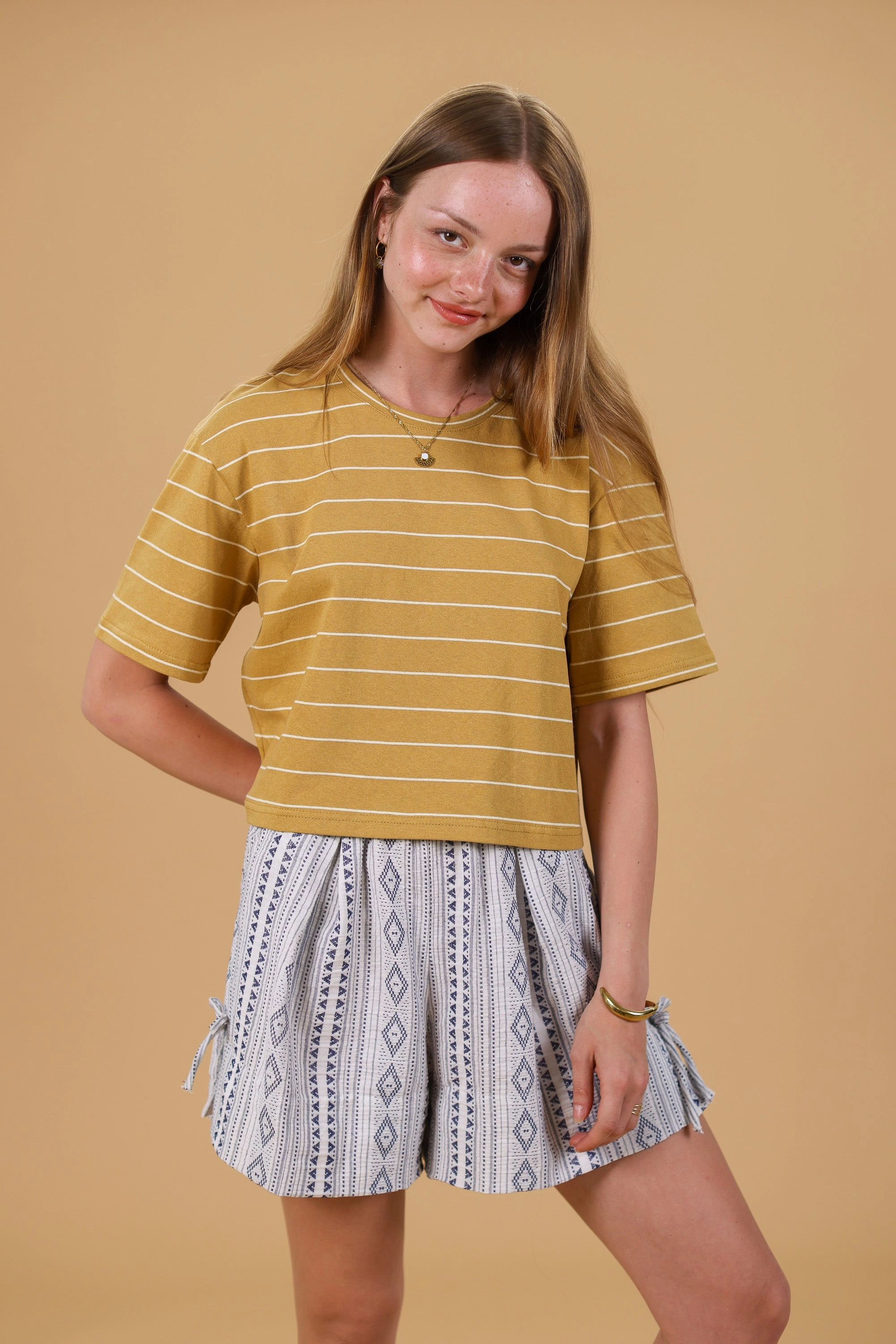 Top Kyra Mustard Stripes UVProtectionCoating Warm Hoodie