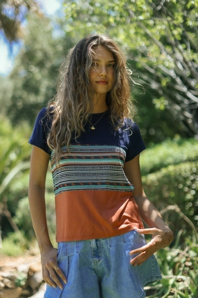 Top Mia Blue Aztec Breathable mesh Grid Texture Fabric