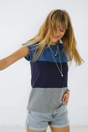Top Mia Blue Stripes Anti Static Fabric Everyday Comfort