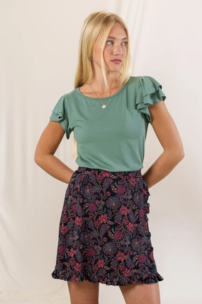 Top Odile Dusty Green PlushLining Relaxed Crew Neck Opening