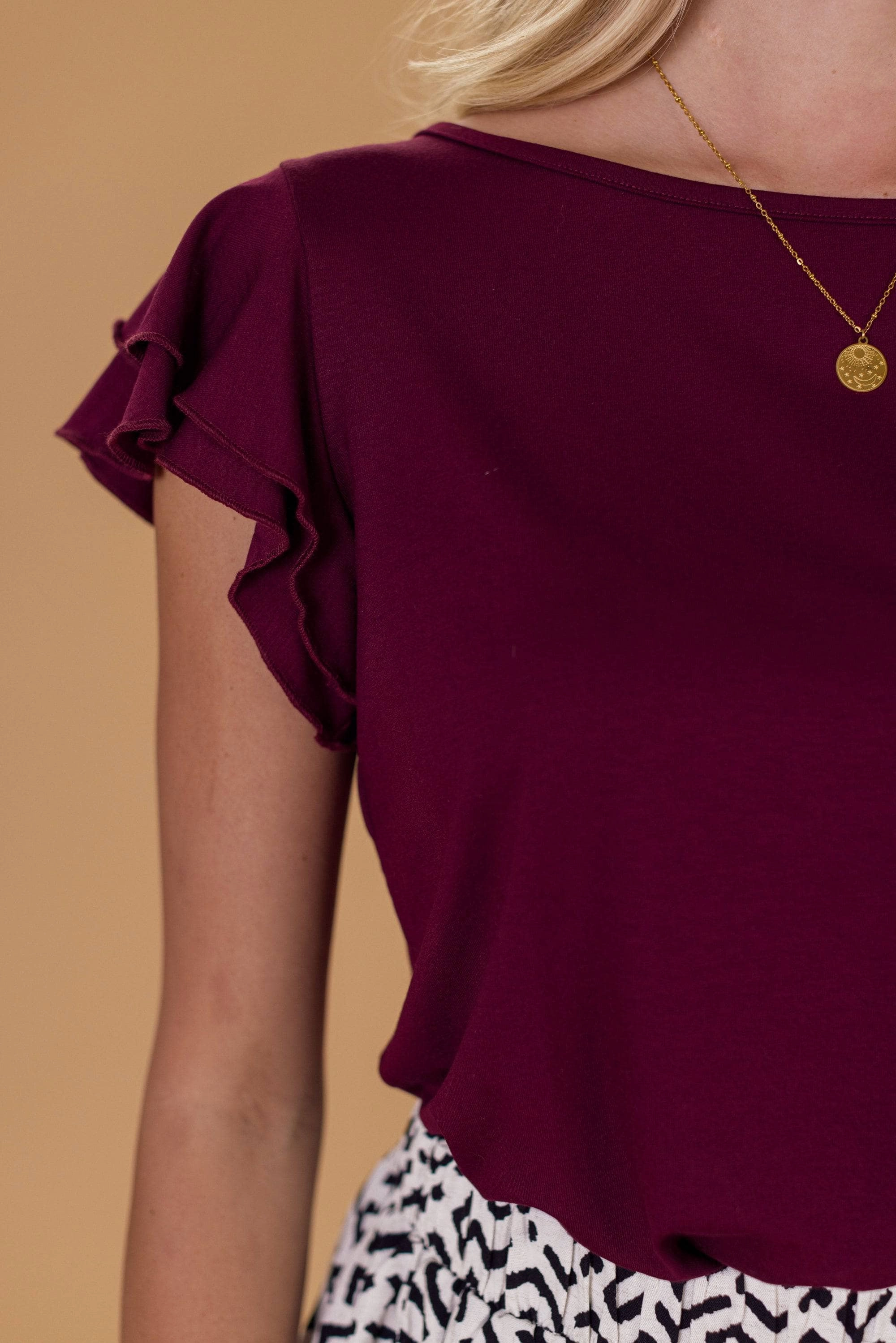 Top Odile Wine Red WrinkleResistant Cloth SoftTouchBrushedInterior