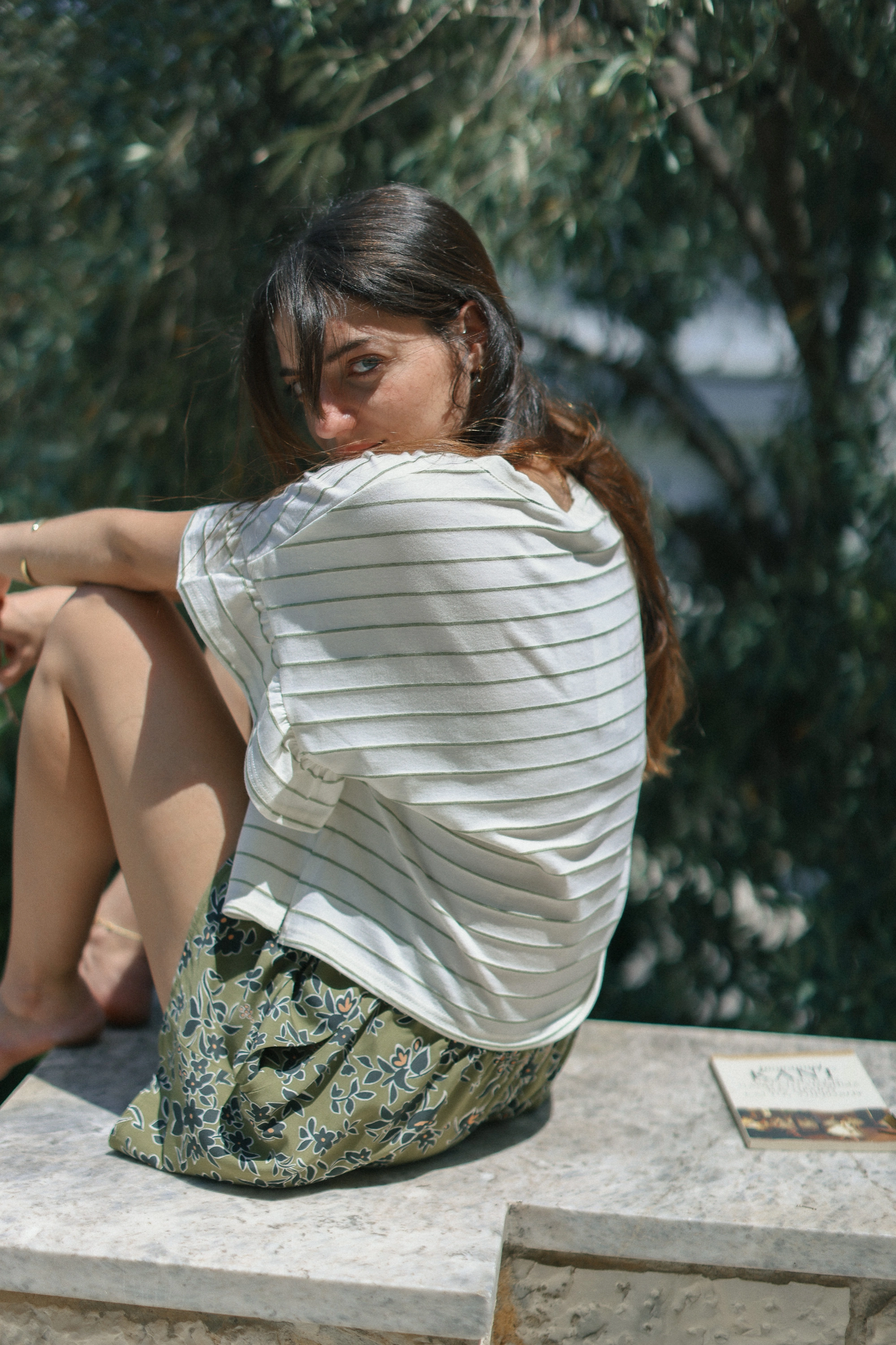 Top Rosienne Olive Stripes StretchFit Design Odor Resistant
