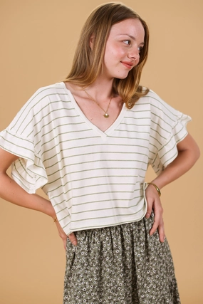 Top Rosienne Olive Stripes Fray Resistant Edges