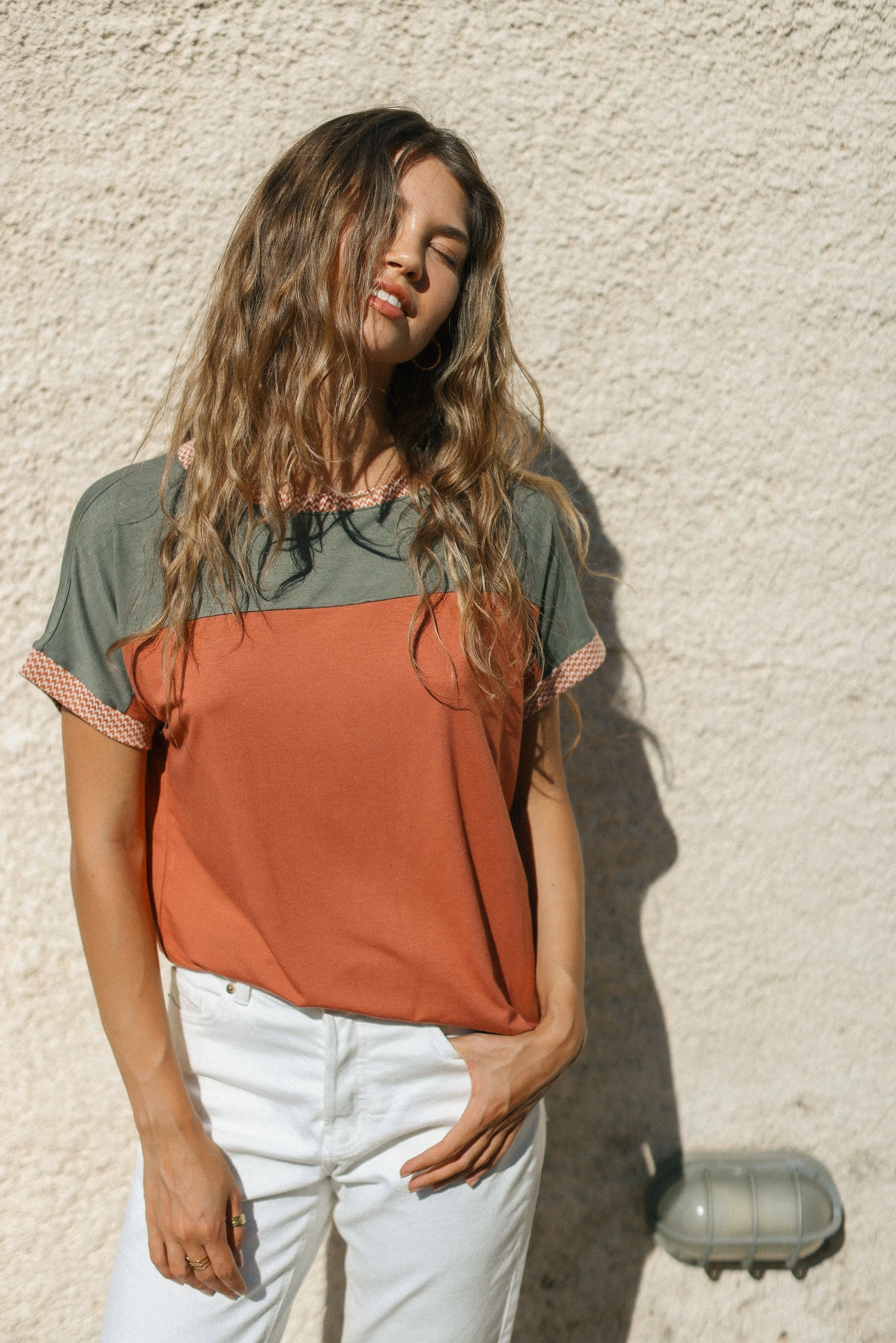 AthleisureInspired Lightweight Weave Material Top Squares Orange