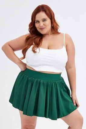 Side Slit Green Mini Skirt Pleated Tennis With Shorts Underneath