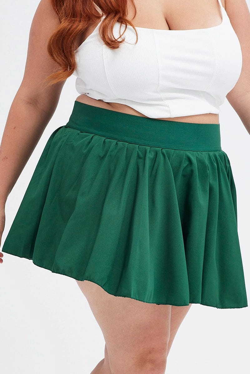 Green Mini Skirt Pleated Tennis With Shorts Underneath Layered Design Curve Friendly