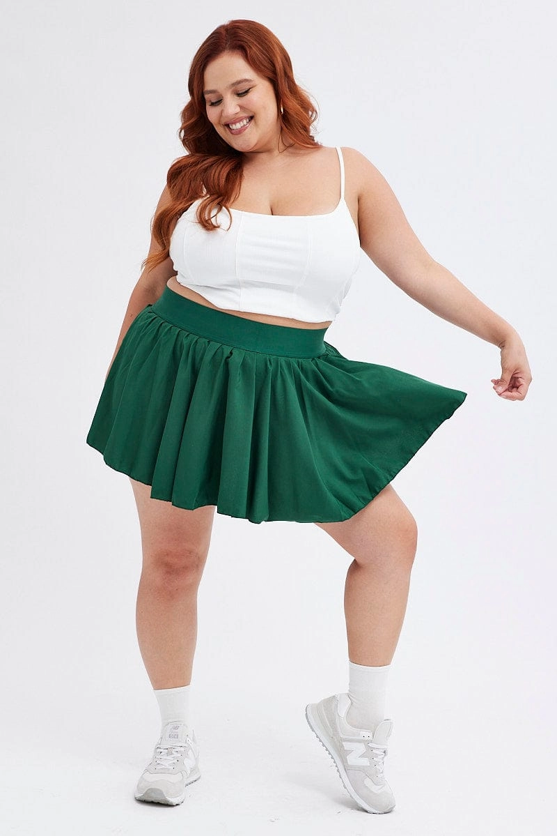 Green Mini Skirt Pleated Tennis With Shorts Underneath Knitted Fabric