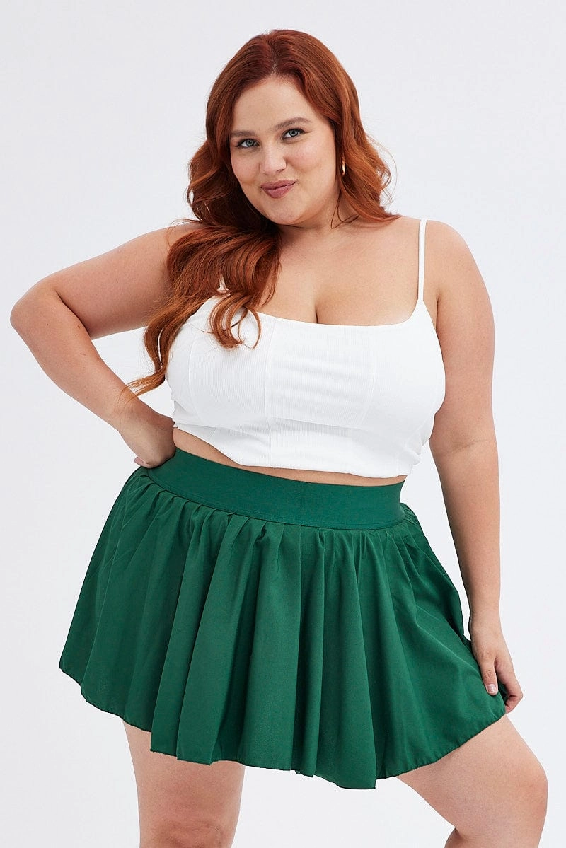 Side Slit Green Mini Skirt Pleated Tennis With Shorts Underneath