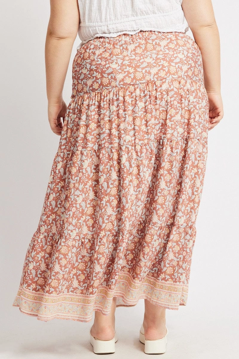 Sophisticated Mood Multi Boho Tie Waist Tiered Maxi Skirt