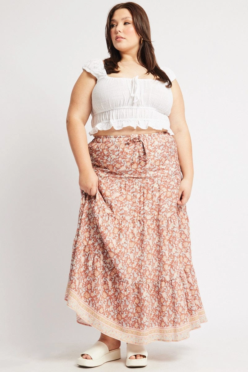 Multi Boho Tie Waist Tiered Maxi Skirt Refined Finish Draped Design