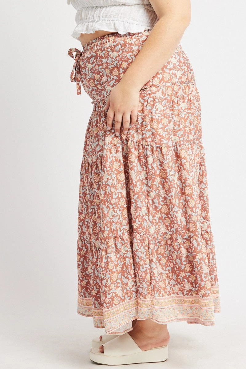 Reimagined Classic Multi Boho Tie Waist Tiered Maxi Skirt