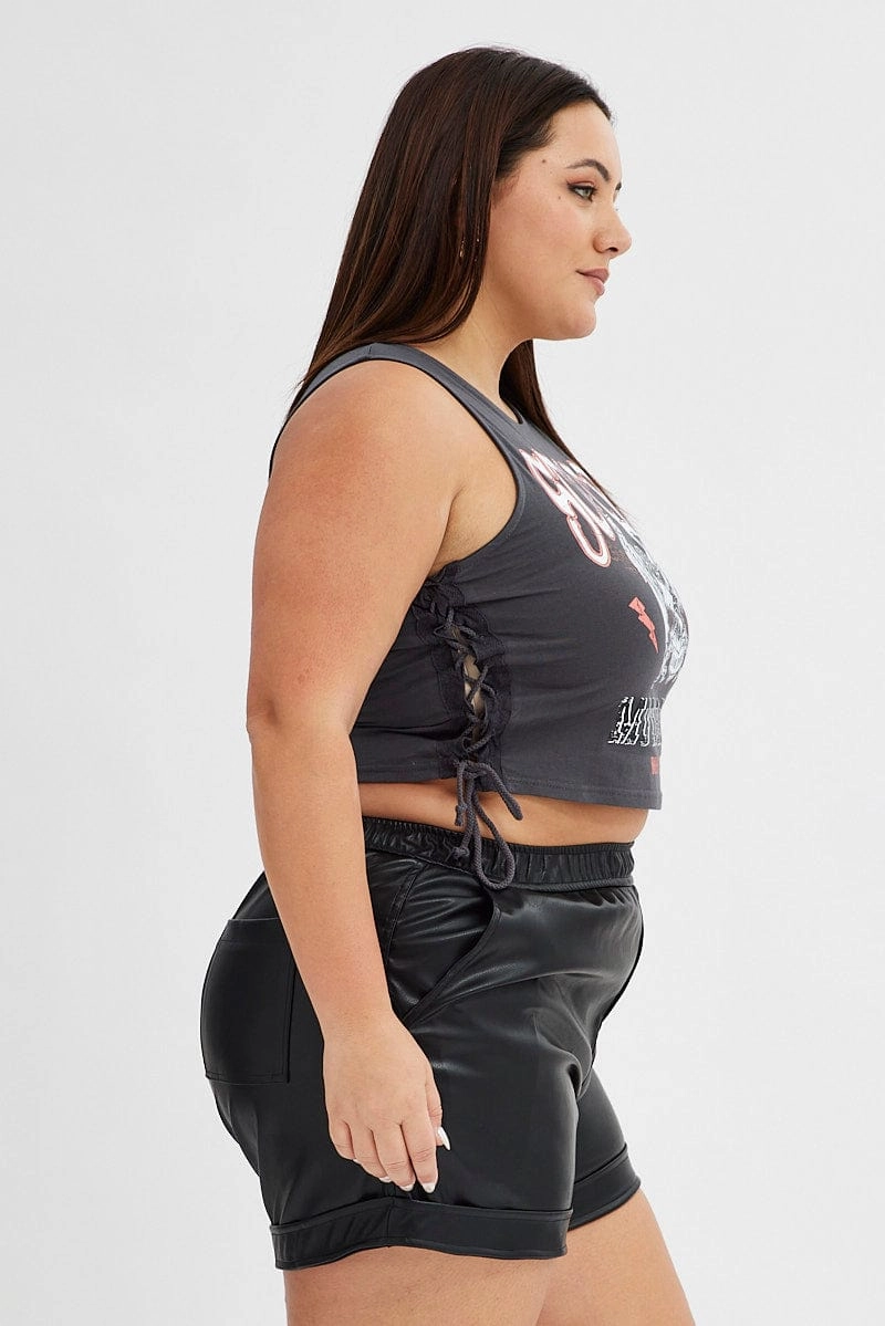 Tailored Cut Black Faux Leather Shorts Athletic Waist