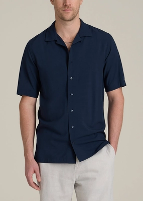 Short Sleeve Resort Shirt for Tall Men in Navy SnagResistant Fabric EcoFriendlyBlend