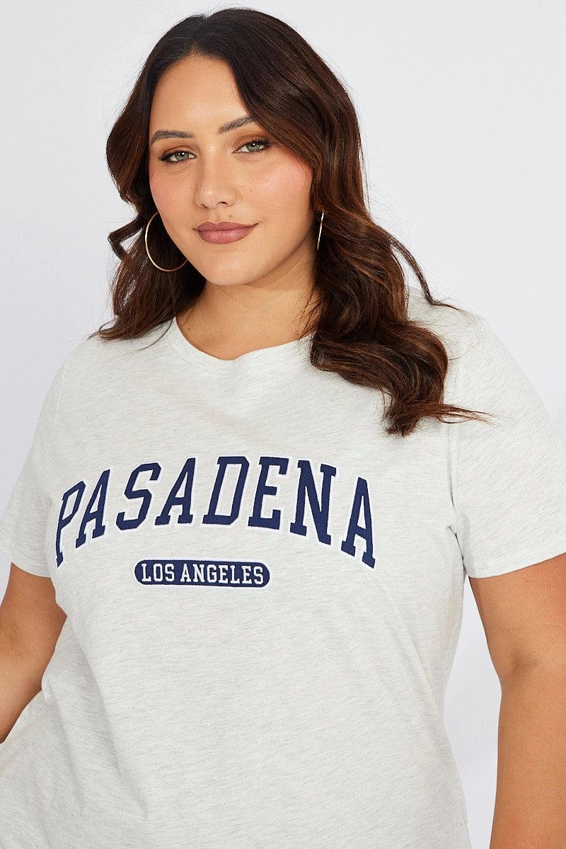 Street Style Curved Hemline Grey Graphic T-shirt Short Sleeve Crew Neck