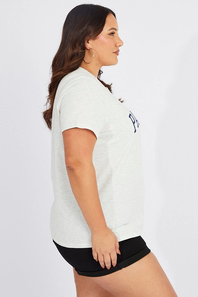 Grey Graphic T-shirt Short Sleeve Crew Neck Flattering Shape