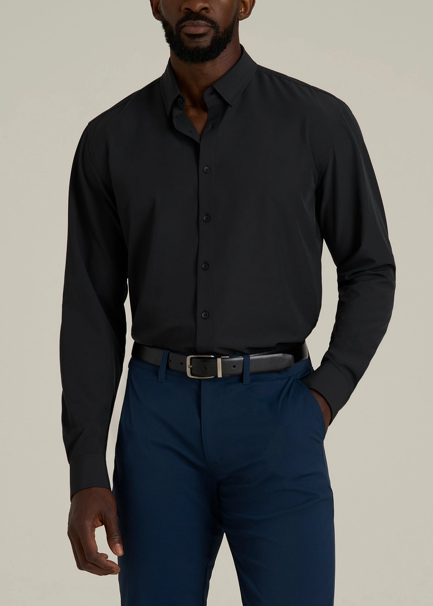 Traveler Stretch Dress Shirt for Tall Men in Black LongLastingDurability