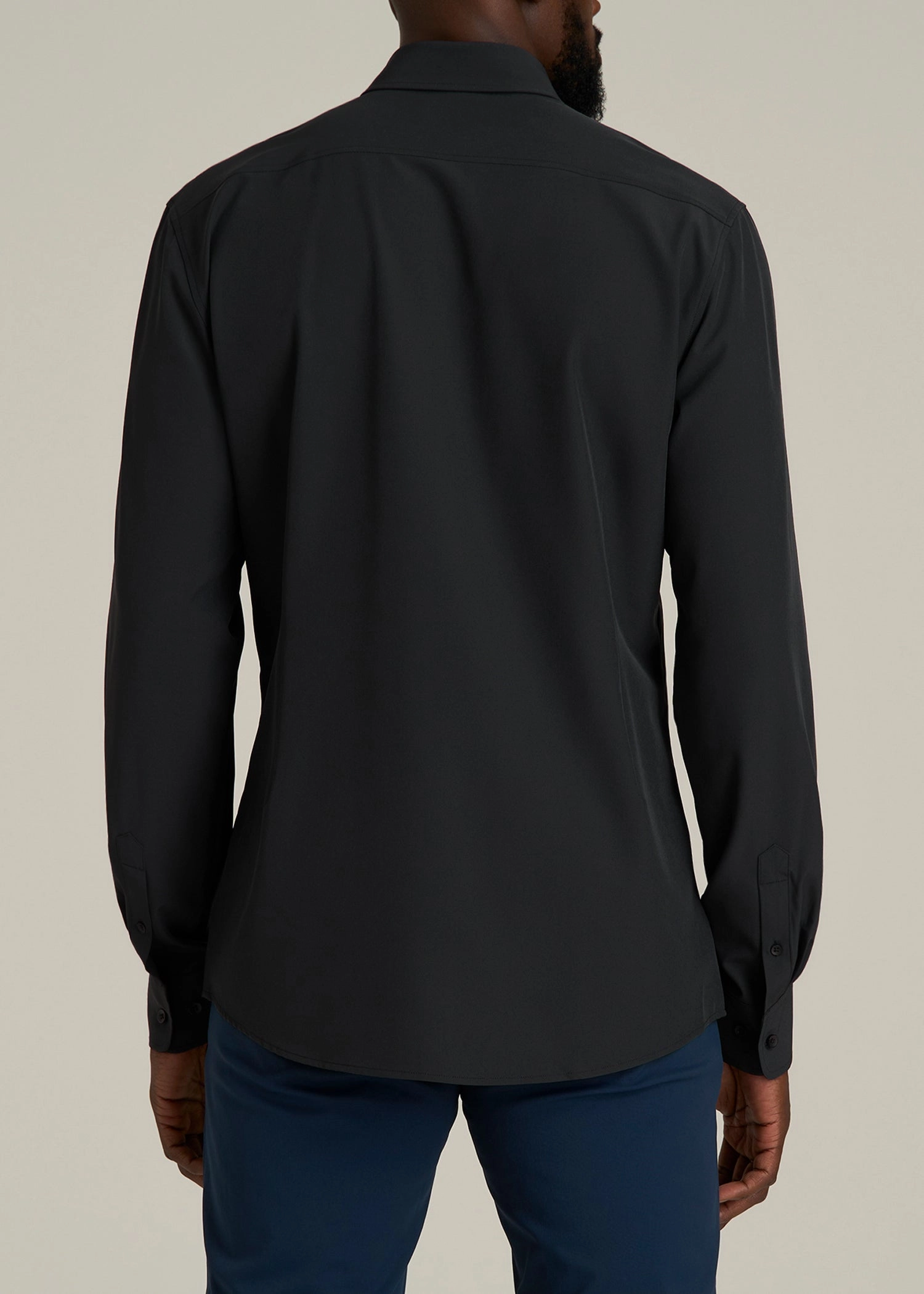 VersatileNeckline FasteningHood Traveler Stretch Dress Shirt for Tall Men in Black